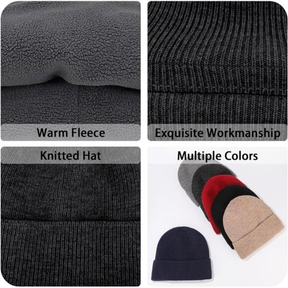 Winter Beanie Hats for Women Men Fleece Slouchy Knit Thick Beanies Warm Thermal - Picture 4 of 7
